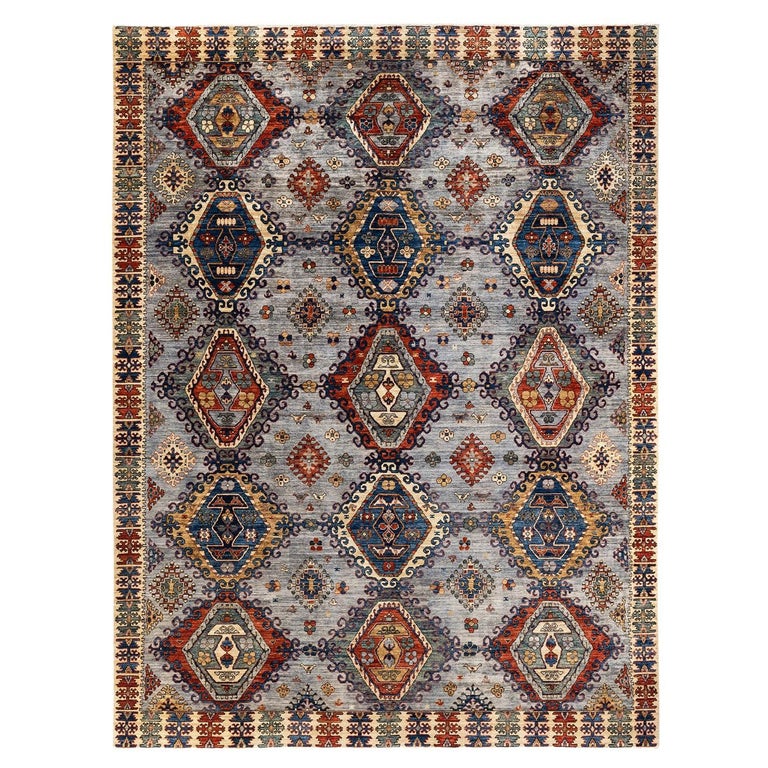 Small Serapi Rug One-of-a-kind Hand Knotted Wool Serapi Gray Area Rug For Sale at 1stDibs