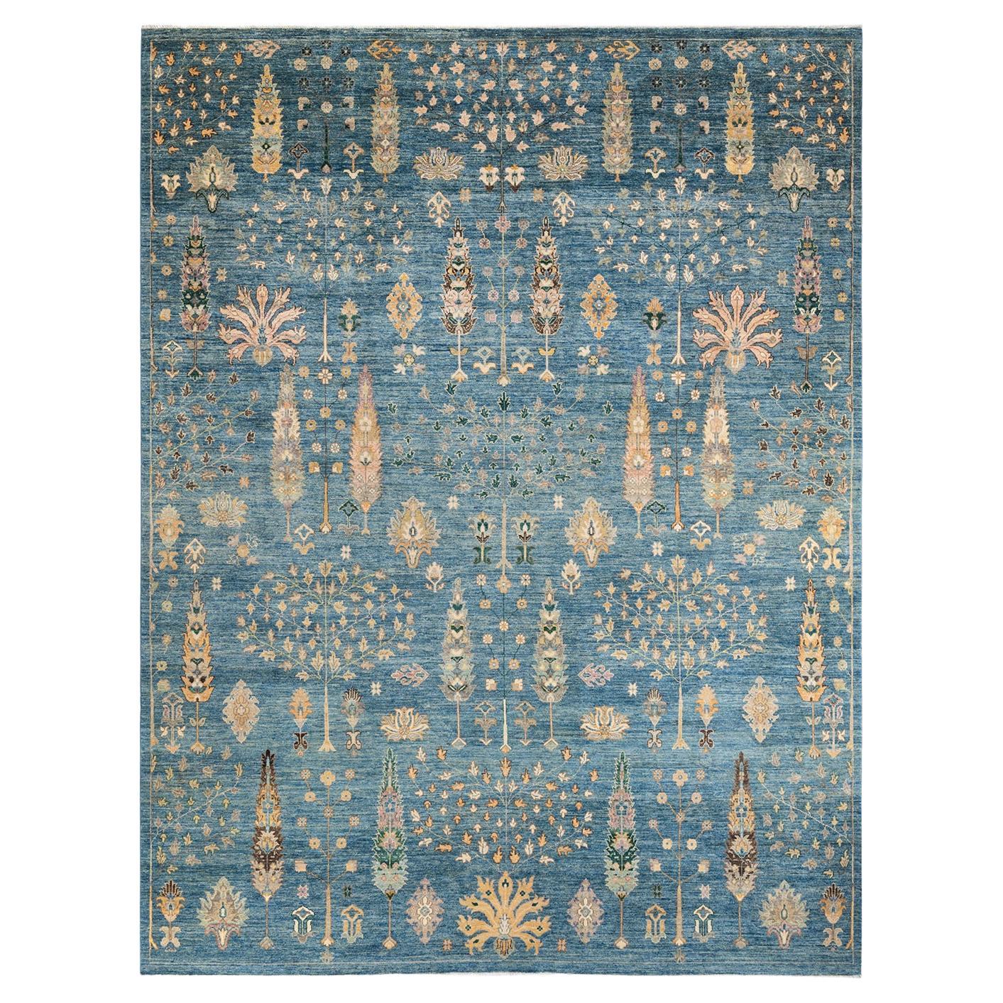 Oneofakind Hand Knotted Wool Serapi Light Blue Area Rug For Sale at