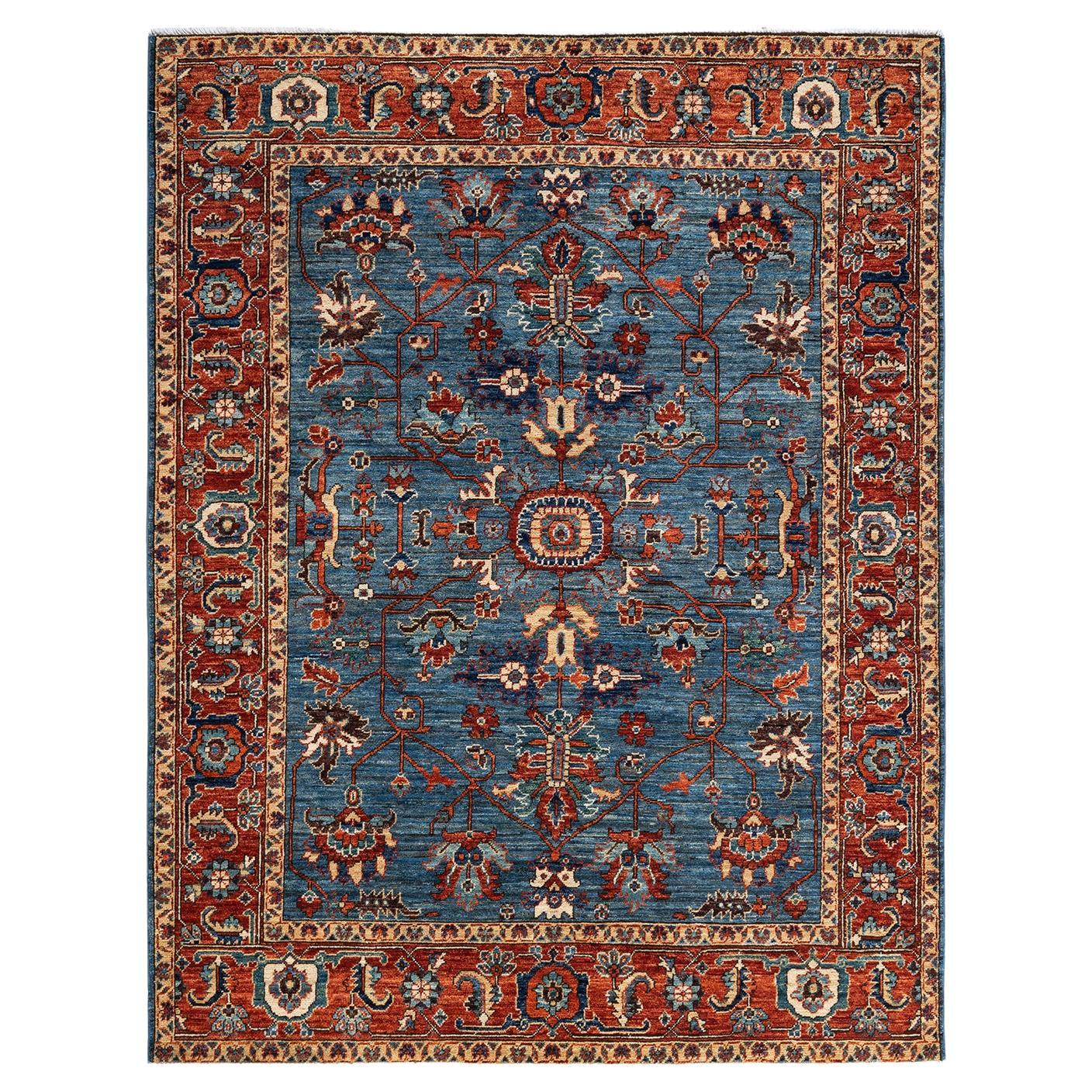 Oneofakind Hand Knotted Wool Serapi Light Blue Area Rug For Sale at
