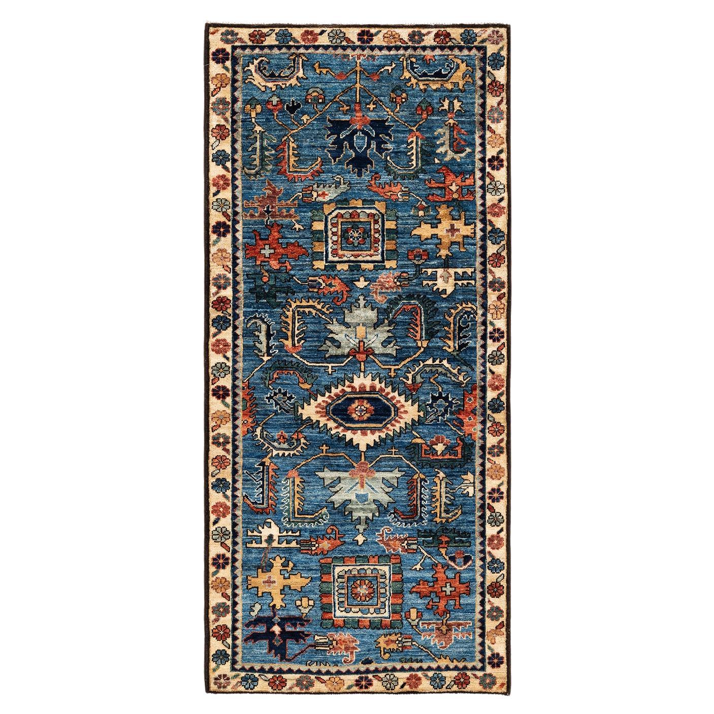 Oneofakind Hand Knotted Wool Serapi Light Blue Area Rug For Sale at