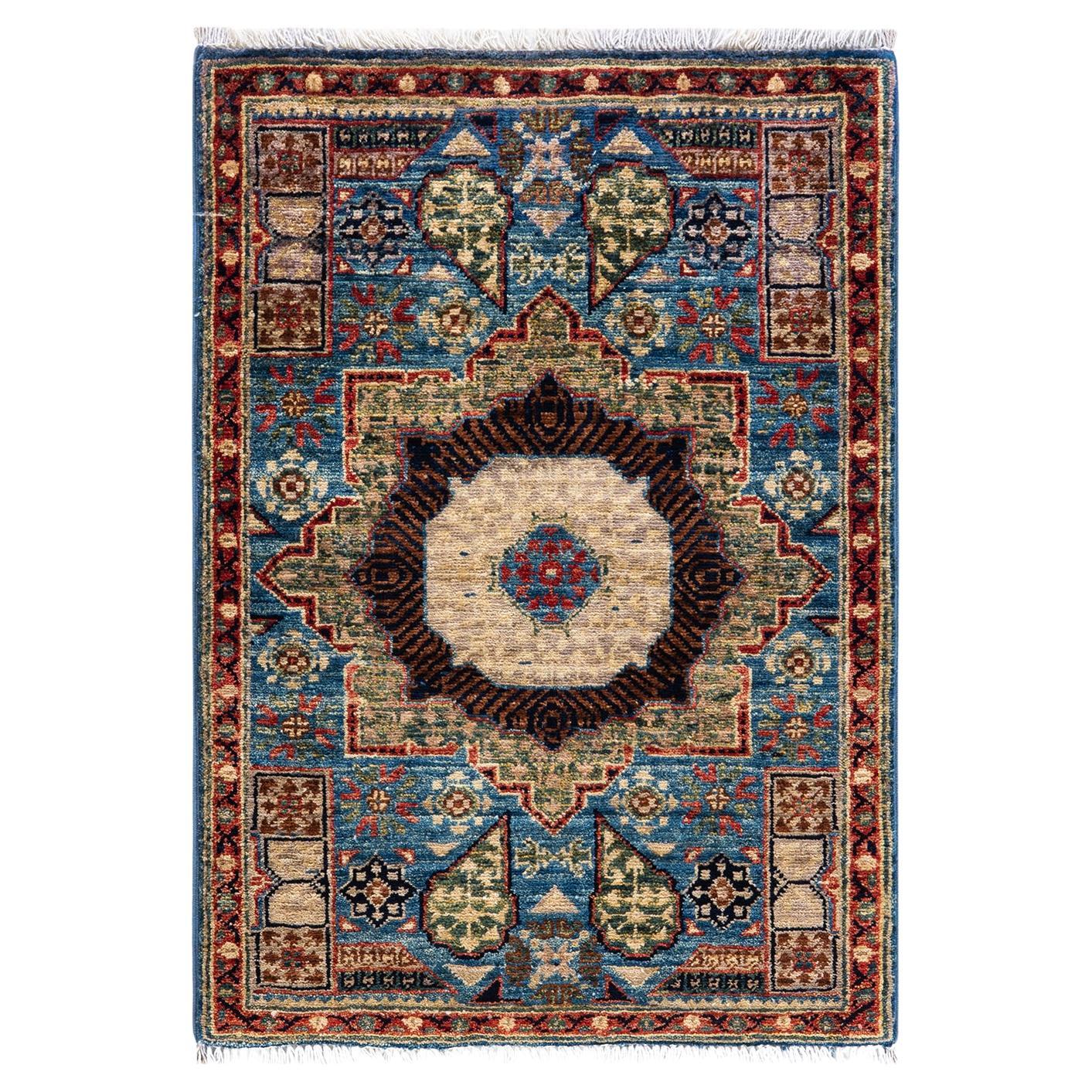Oneofakind Hand Knotted Wool Serapi Light Blue Area Rug For Sale at