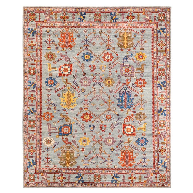 Oneofakind Hand Knotted Wool Serapi Light Gray Area Rug For Sale at
