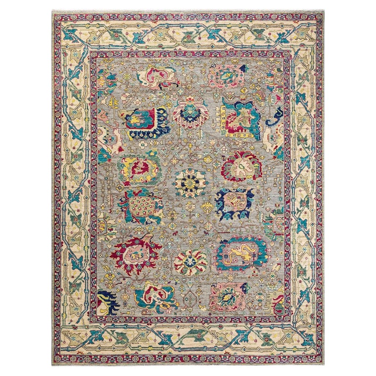 Oneofakind Hand Knotted Wool Serapi Light Gray Area Rug For Sale at