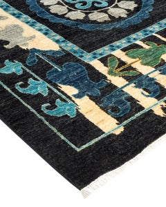 One-of-a-kind Hand Knotted Wool Suzani Black Area Rug