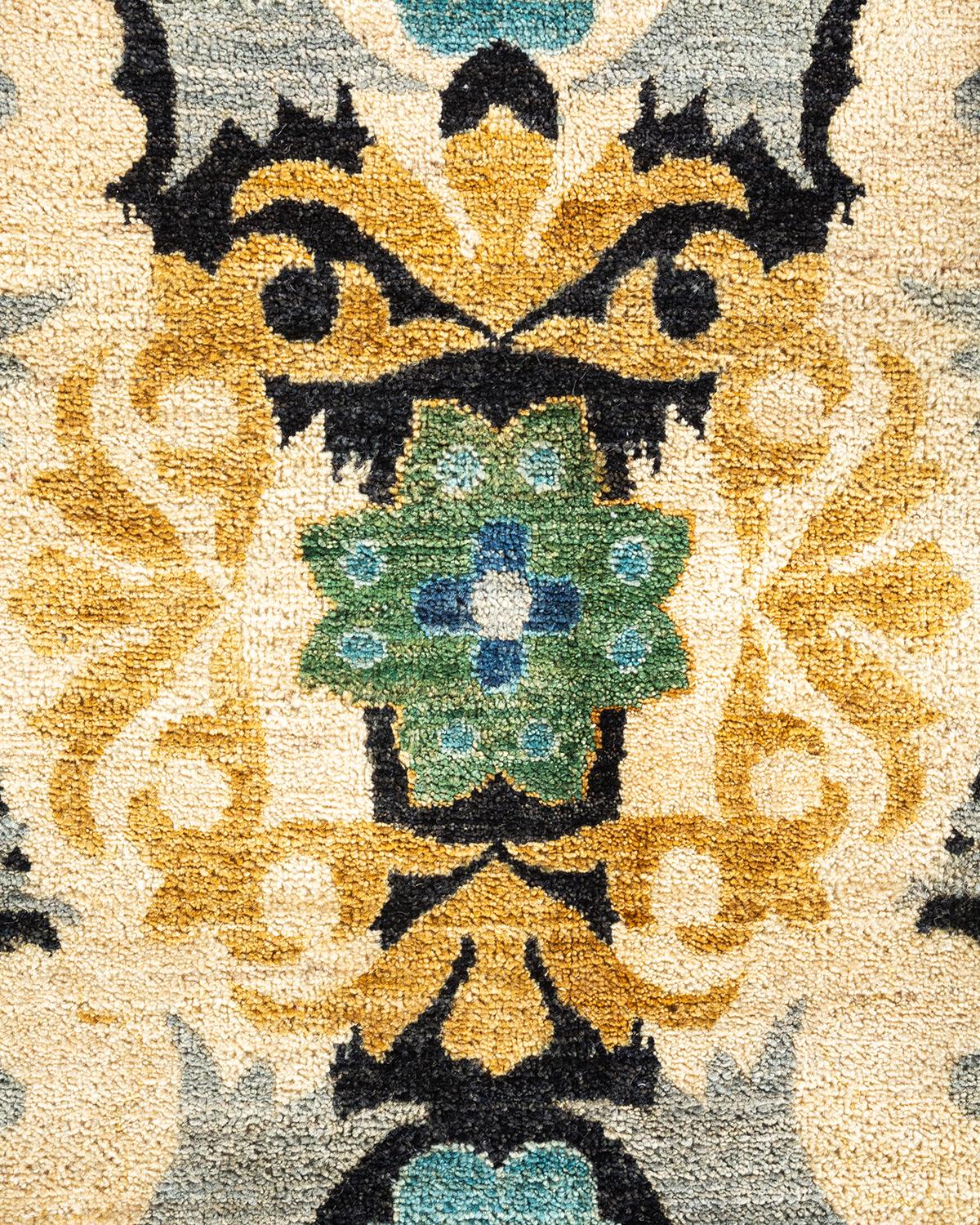 Pakistani One-of-a-kind Hand Knotted Wool Suzani Black Area Rug For Sale