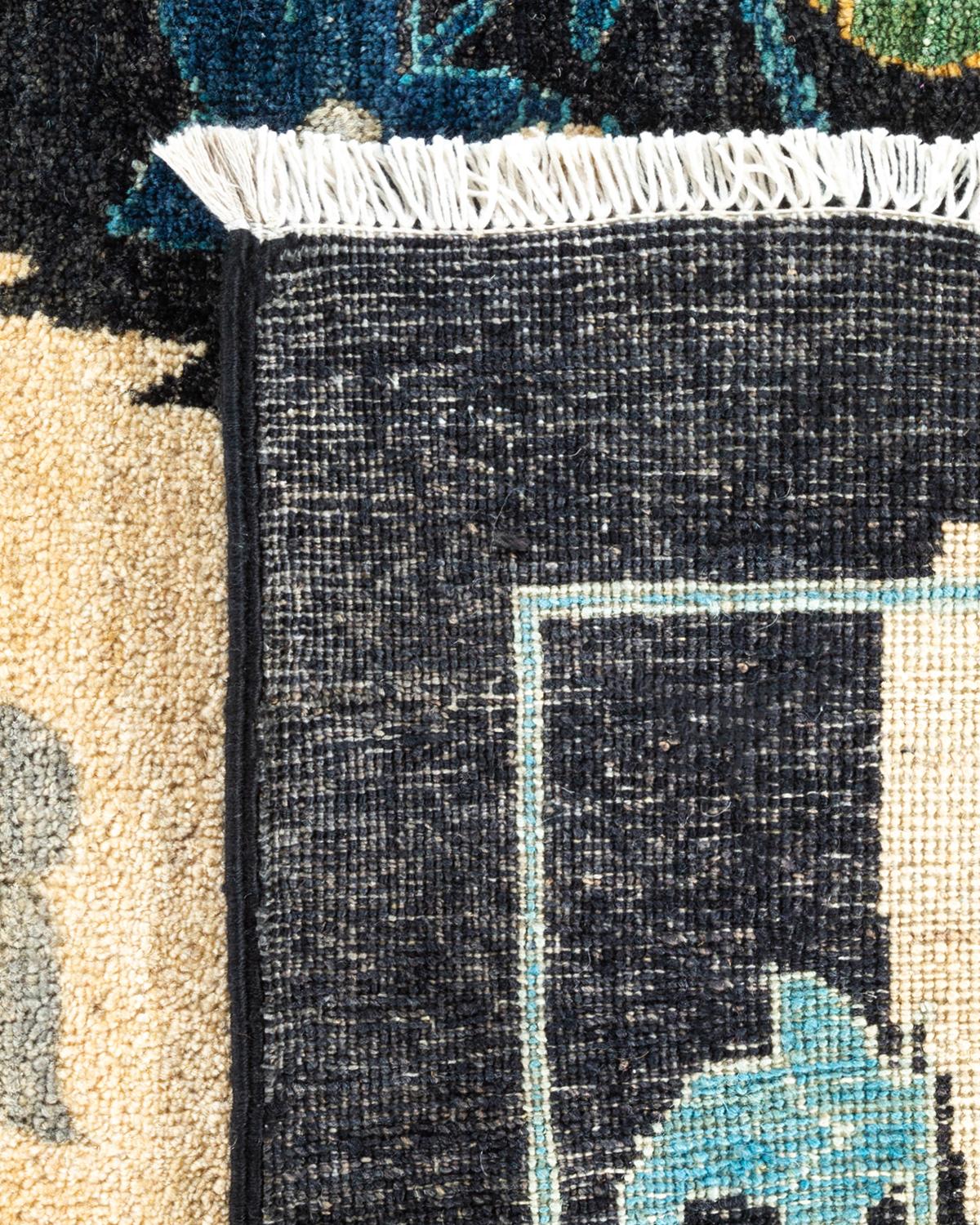 Contemporary One-of-a-kind Hand Knotted Wool Suzani Black Area Rug For Sale