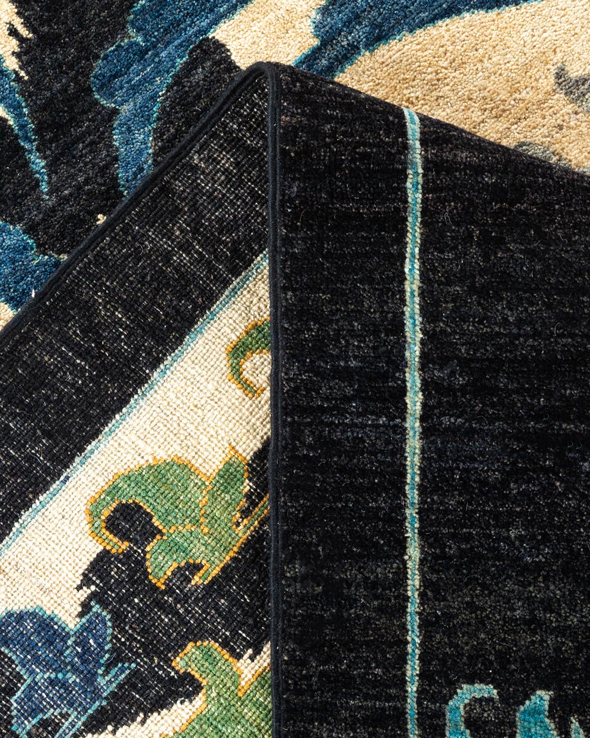 One-of-a-kind Hand Knotted Wool Suzani Black Area Rug For Sale 1