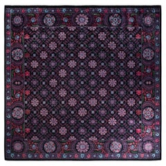 One-of-a-kind Hand Knotted Wool Suzani Black Area Rug