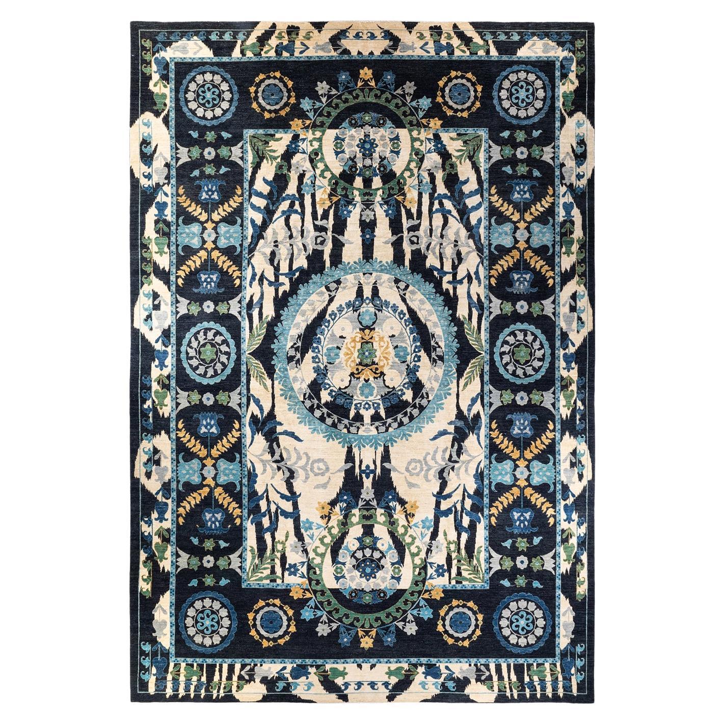 One-of-a-kind Hand Knotted Wool Suzani Black Area Rug