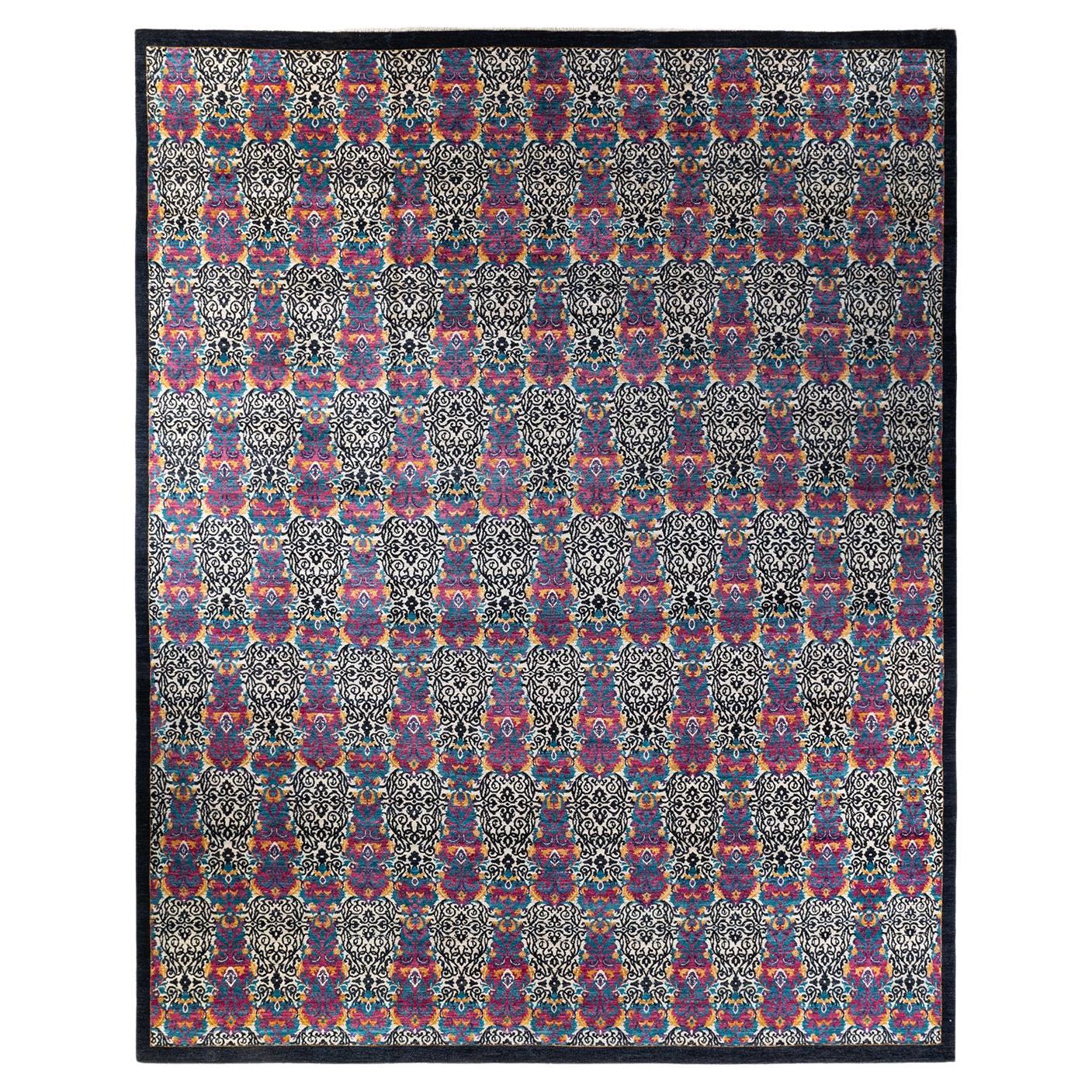 One-of-a-kind Hand Knotted Wool Suzani Black Area Rug For Sale