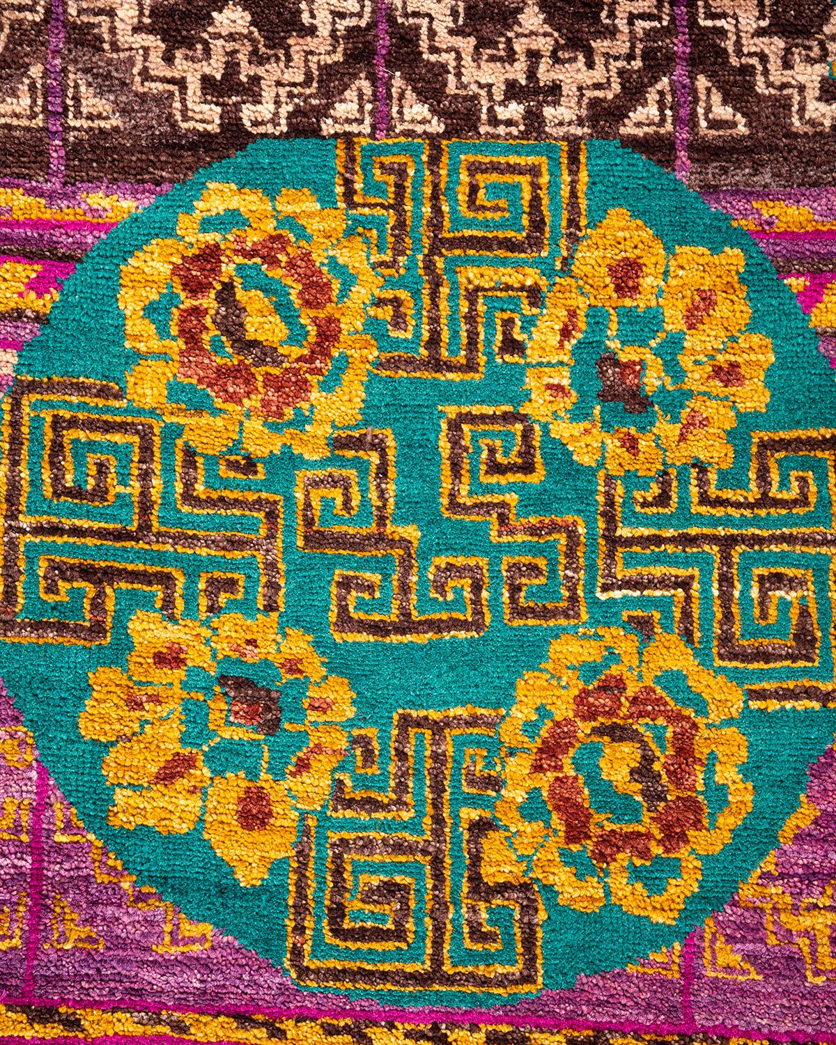 Pakistanais Tapis Suzani en laine nouée à la main, unique en son genre, vert en vente