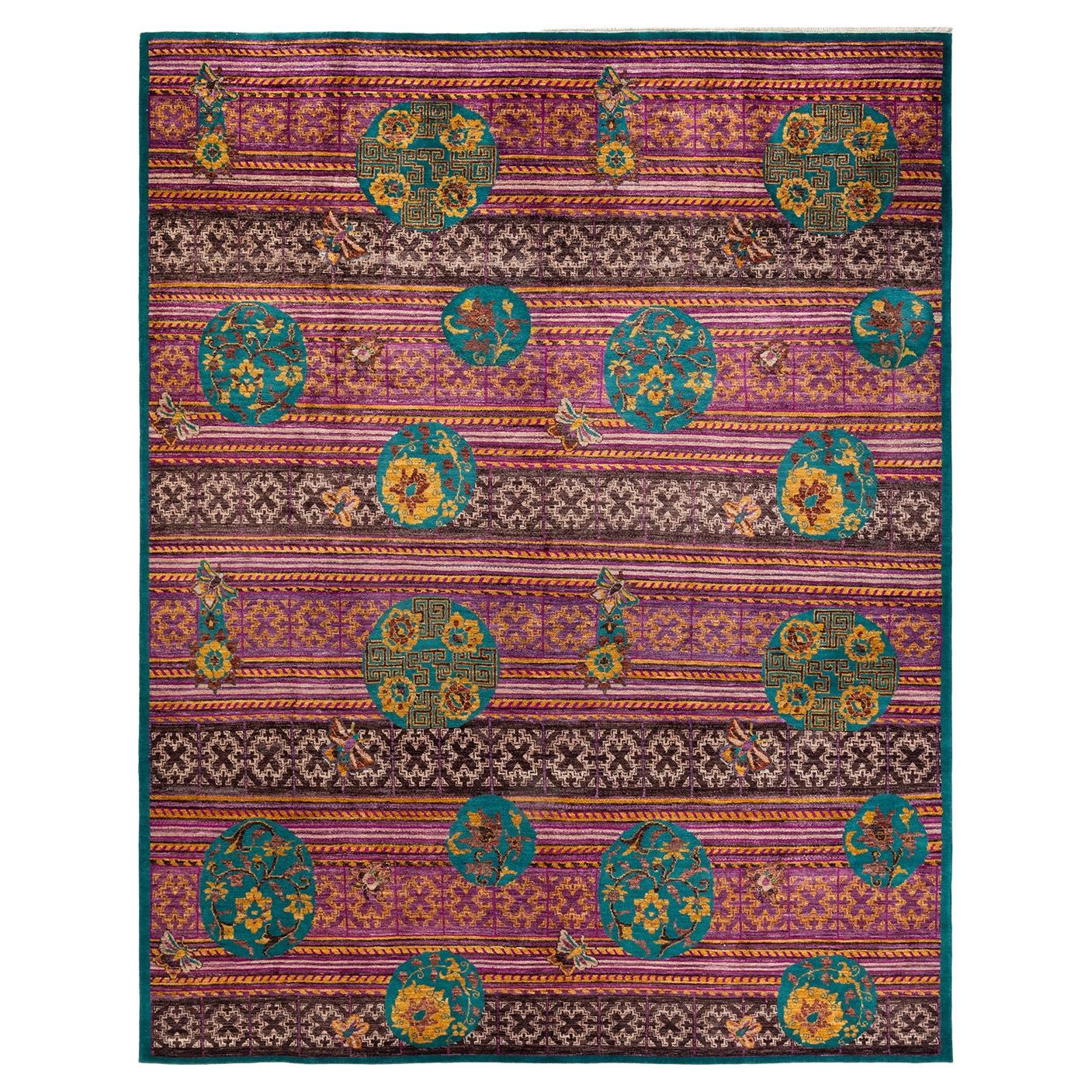 One-of-a-kind Hand Knotted Wool Suzani Green Area Rug For Sale