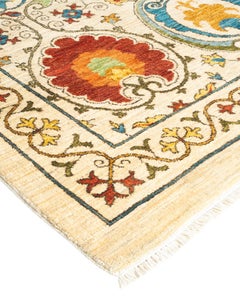 One-of-a-kind Hand Knotted Wool Suzani Ivory Area Rug