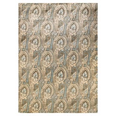 Handgeknüpfter hellgrauer Suzani-Teppich aus Wolle, Unikat