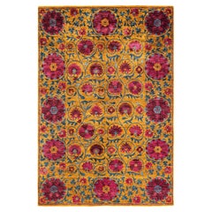 One-of-a-kind Hand Knotted Wool Suzani Yellow Area Rug