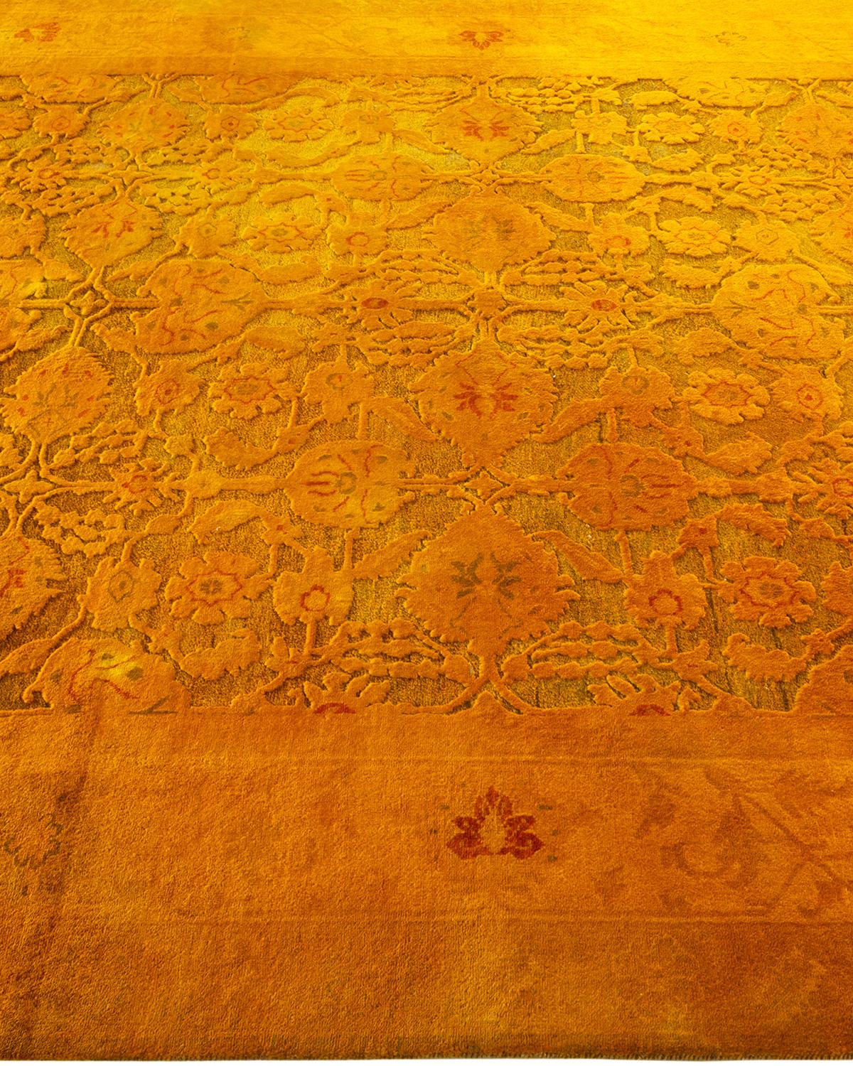 One-of-a-kind Hand Knotted Wool Transitional Yellow Area Rug In New Condition In Norwalk, CT