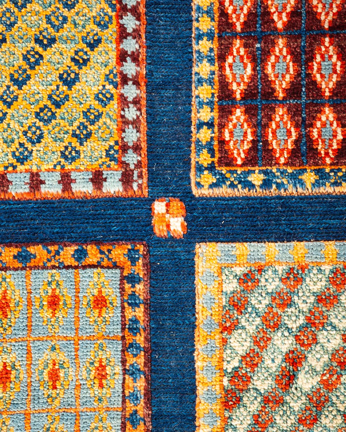 Pakistanais Tapis unique en son genre en laine tribale nouée à la main Bleu en vente