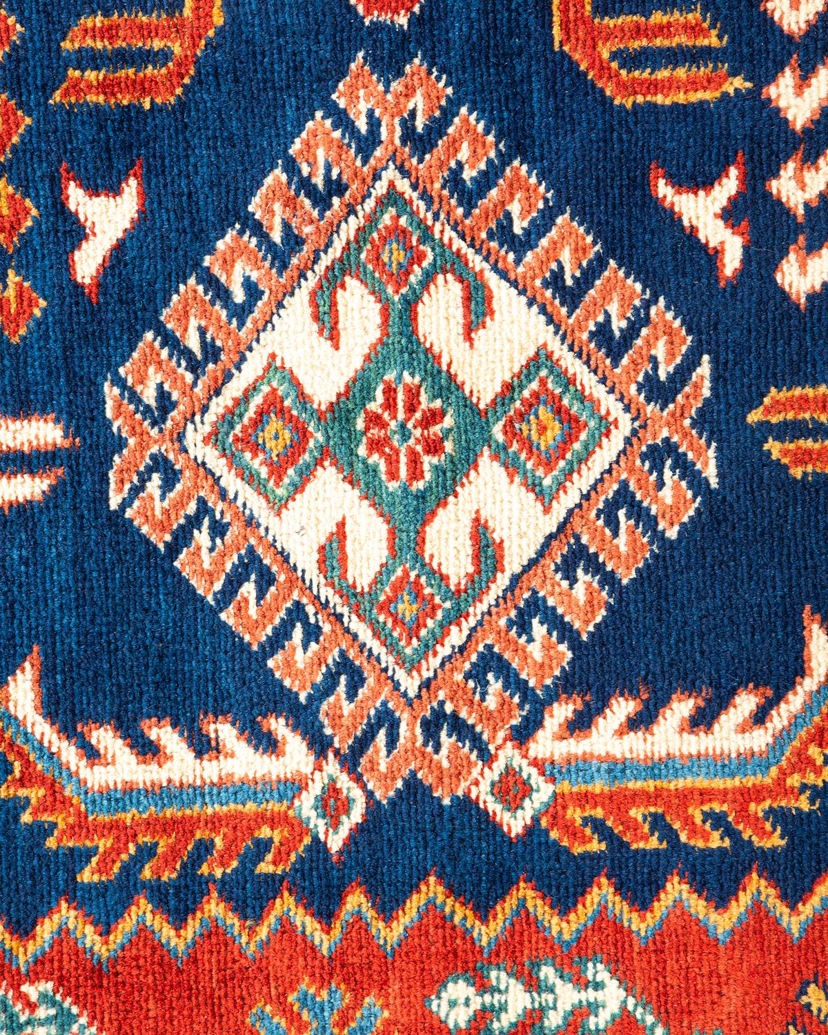 Pakistanais Tapis unique en son genre en laine bleue tribale nouée à la main en vente