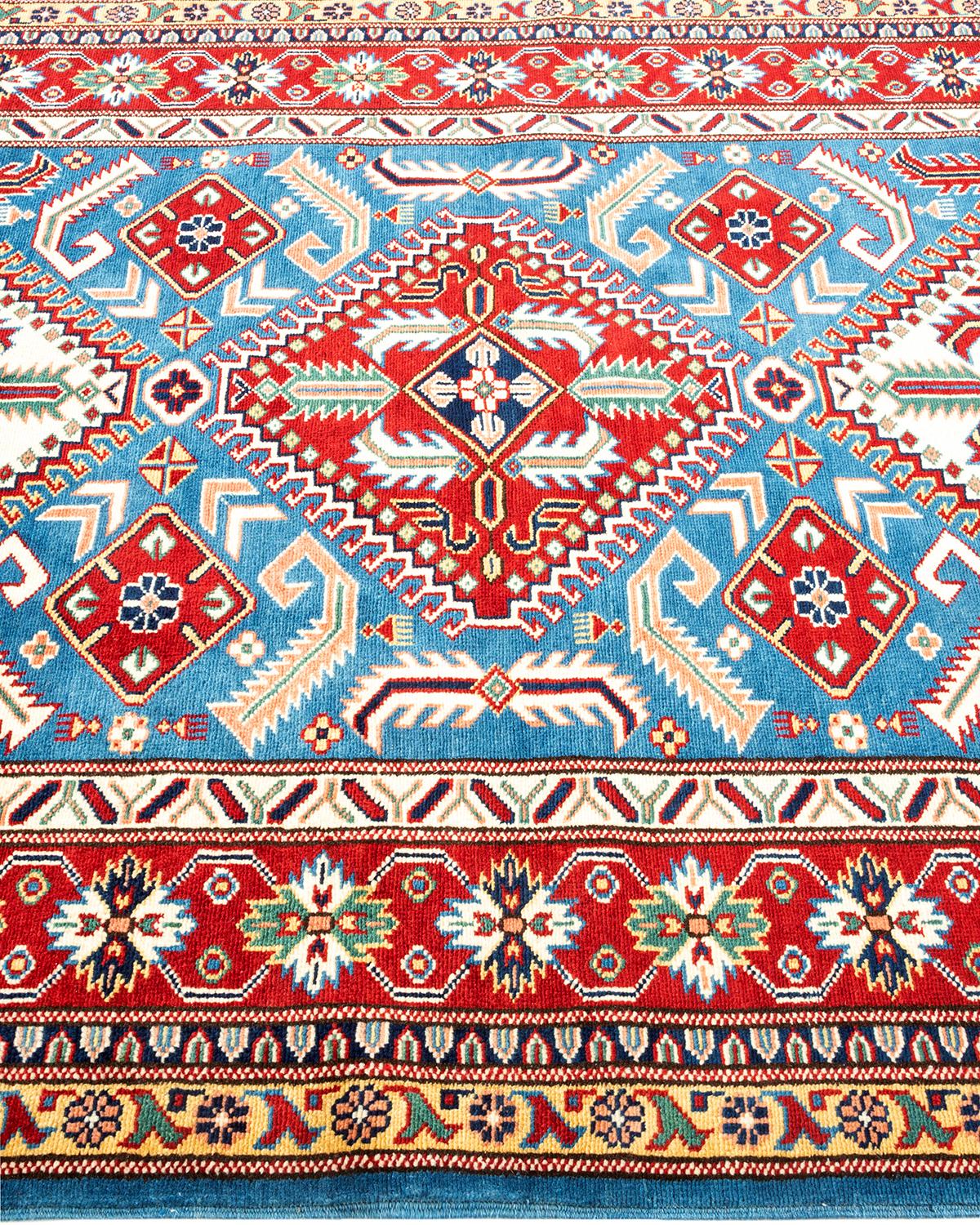 Pakistani One-of-a-kind Hand Knotted Wool Tribal Blue Area Rug For Sale