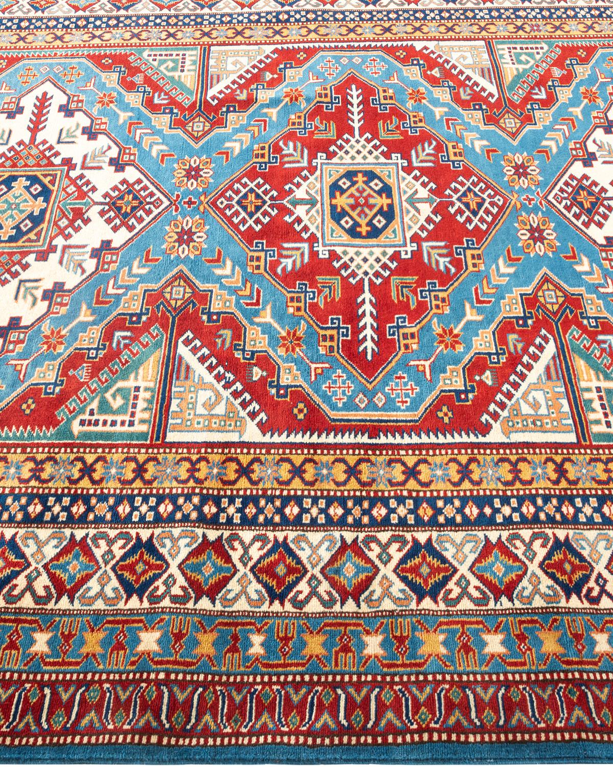 One-of-a-kind Hand Knotted Wool Tribal Blue Area Rug In New Condition For Sale In Norwalk, CT