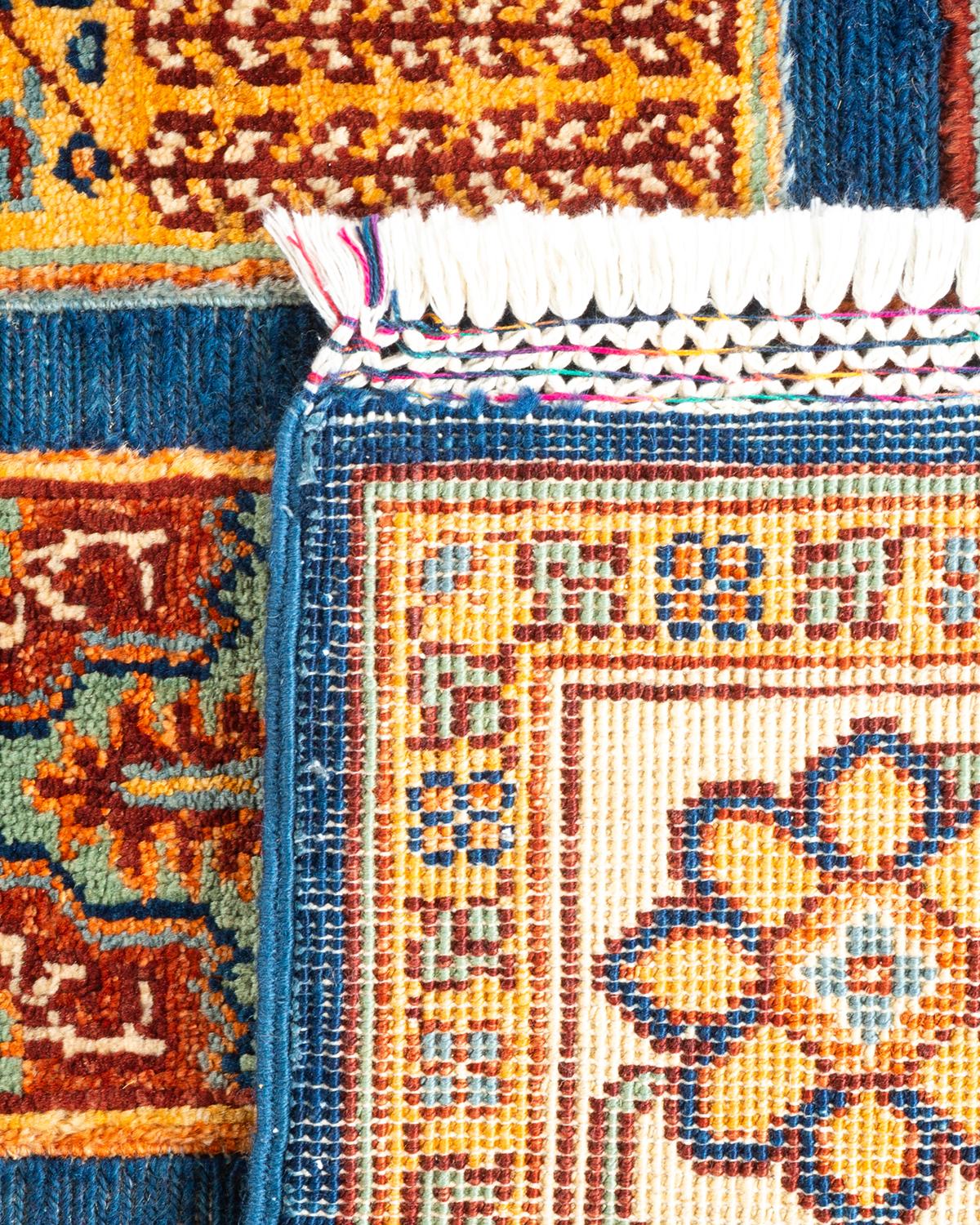 XXIe siècle et contemporain Tapis unique en son genre en laine tribale nouée à la main Bleu en vente
