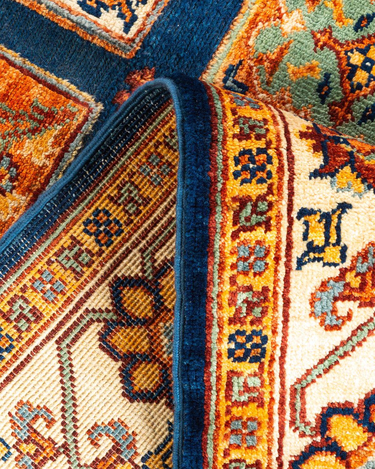 Laine Tapis unique en son genre en laine tribale nouée à la main Bleu en vente