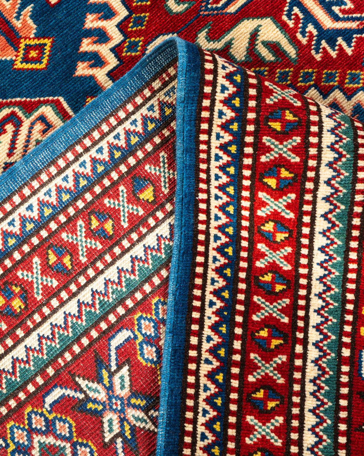 Laine Tapis unique en son genre en laine bleue tribale nouée à la main en vente