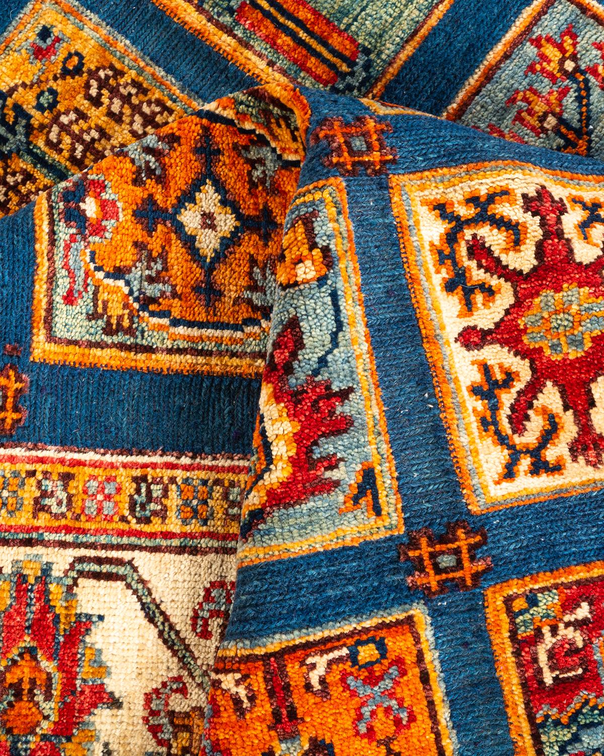 Tapis unique en son genre en laine bleue tribale nouée à la main en vente 1