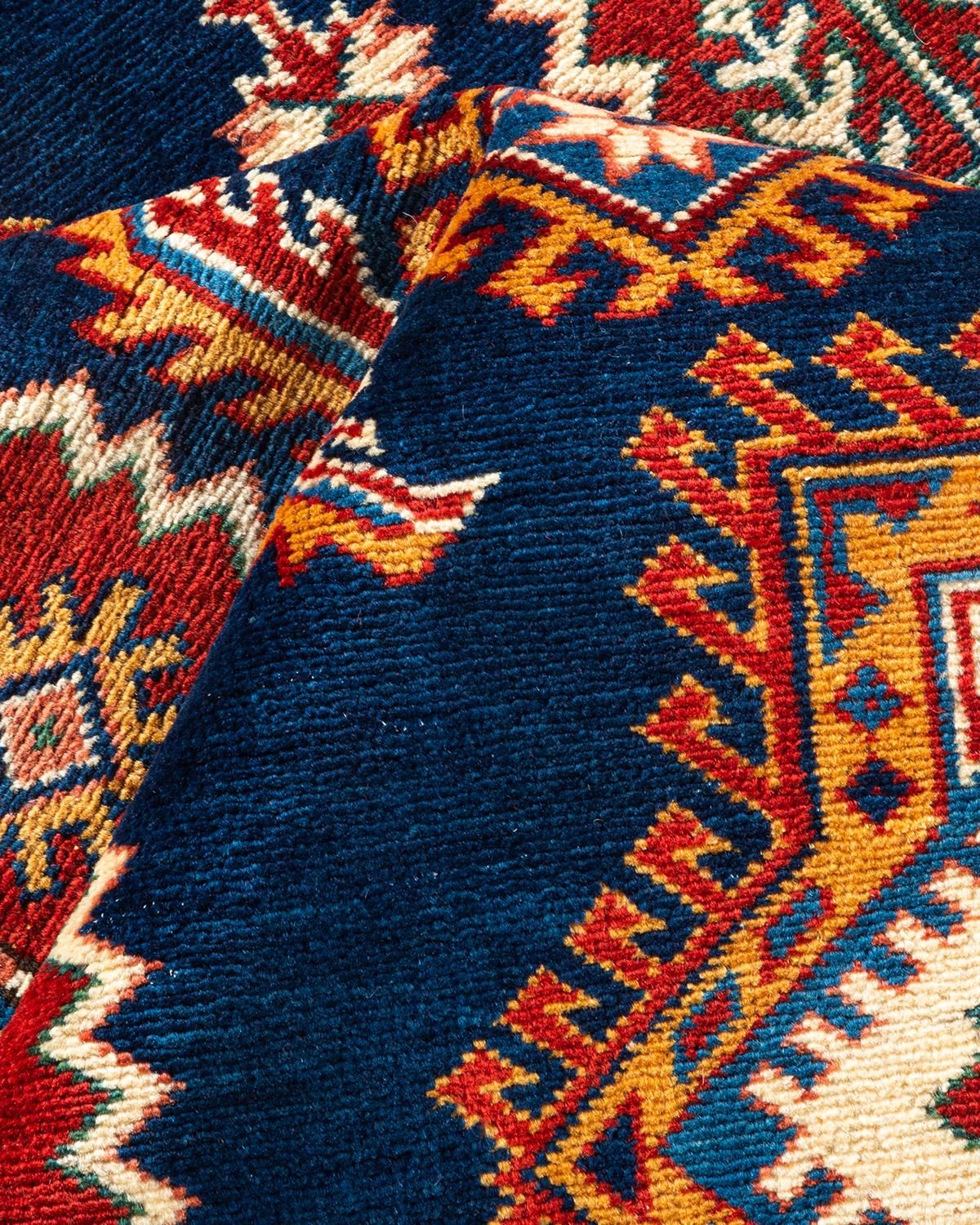 One-of-a-kind Hand Knotted Wool Tribal Blue Area Rug For Sale 2