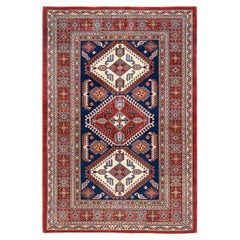 One-of-a-kind Hand Knotted Wool Tribal Blue Area Rug