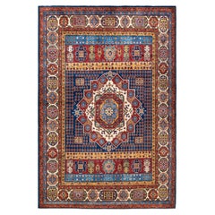 One-of-a-kind Hand Knotted Wool Tribal Blue Area Rug