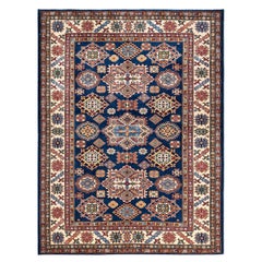 One-of-a-kind Hand Knotted Wool Tribal Blue Area Rug