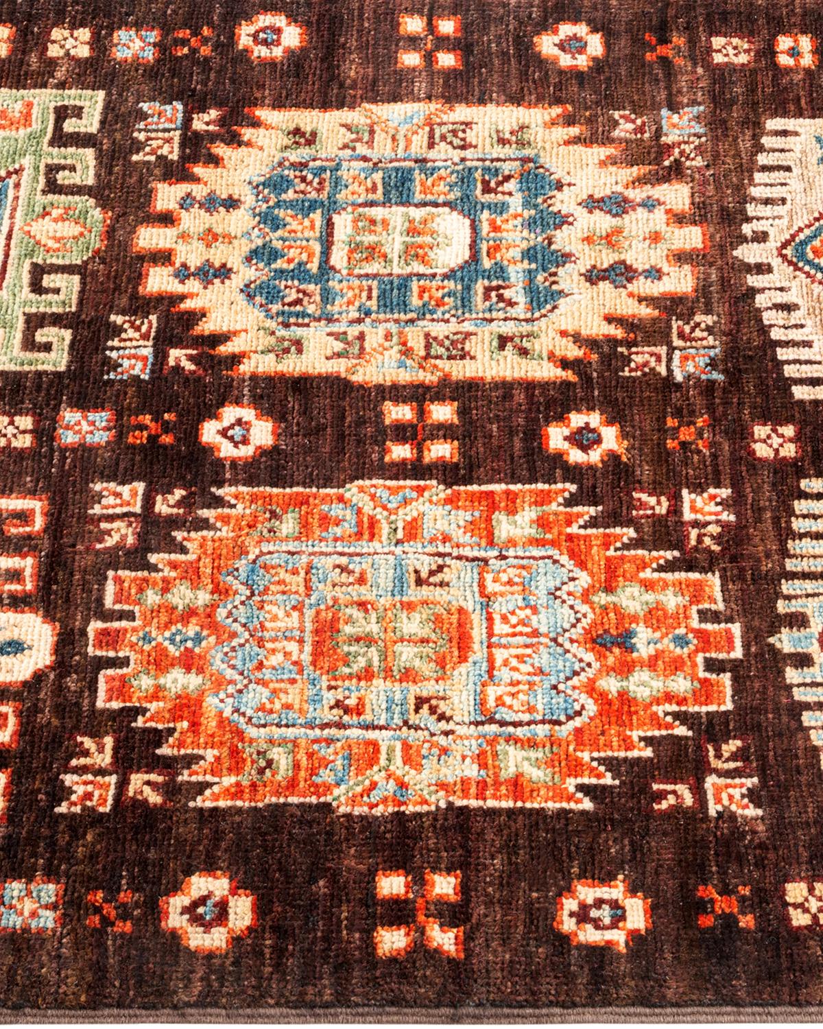 One-of-a-kind Hand Knotted Wool Tribal Brown Area Rug In New Condition In Norwalk, CT