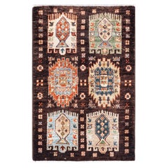 One-of-a-kind Hand Knotted Wool Tribal Brown Area Rug
