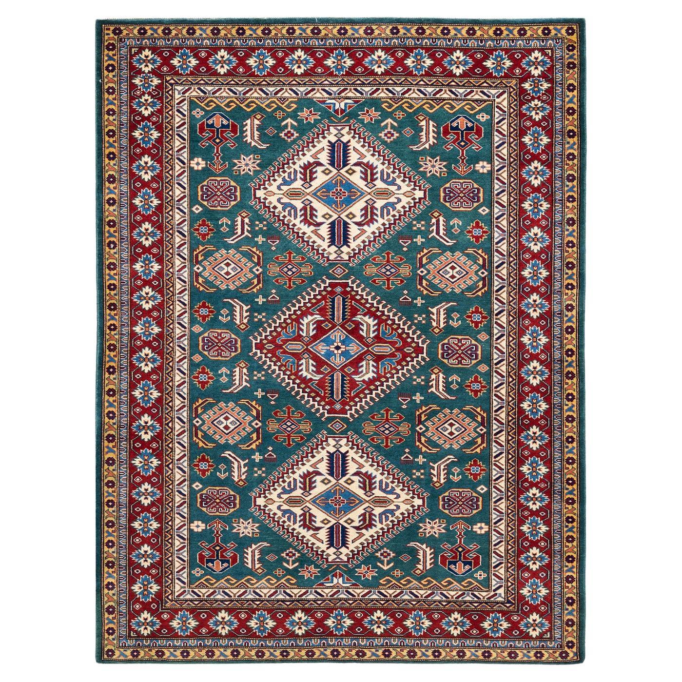 One-of-a-kind Hand Knotted Wool Tribal Green Area Rug