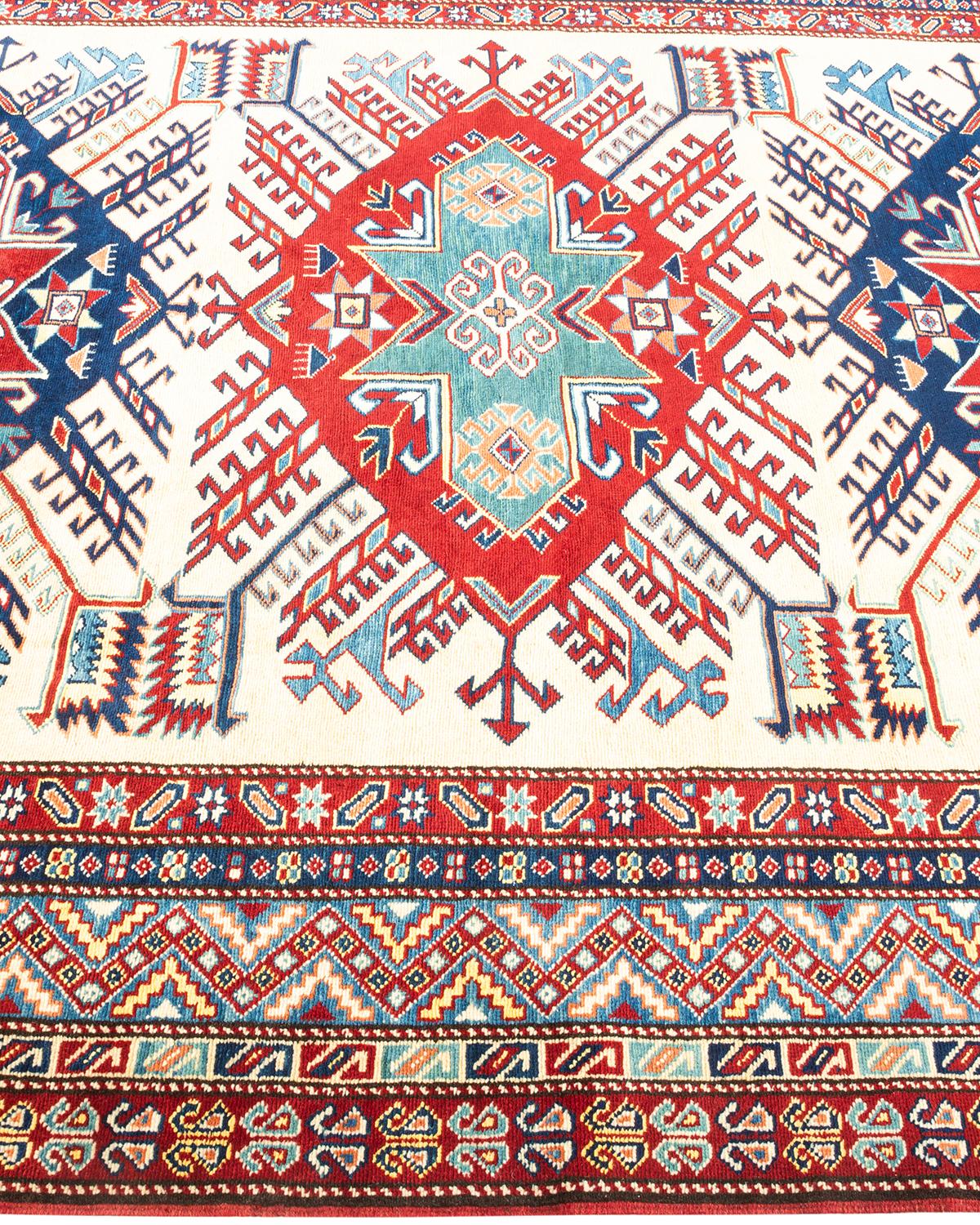 One-of-a-kind Hand Knotted Wool Tribal Ivory Area Rug In New Condition For Sale In Norwalk, CT
