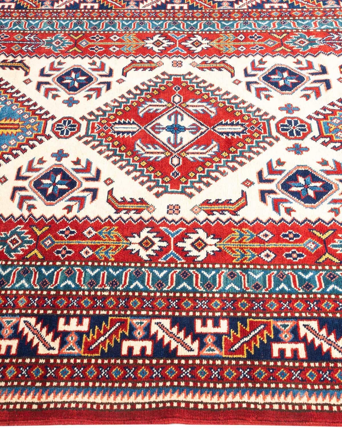 One-of-a-kind Hand Knotted Wool Tribal Ivory Area Rug In New Condition For Sale In Norwalk, CT