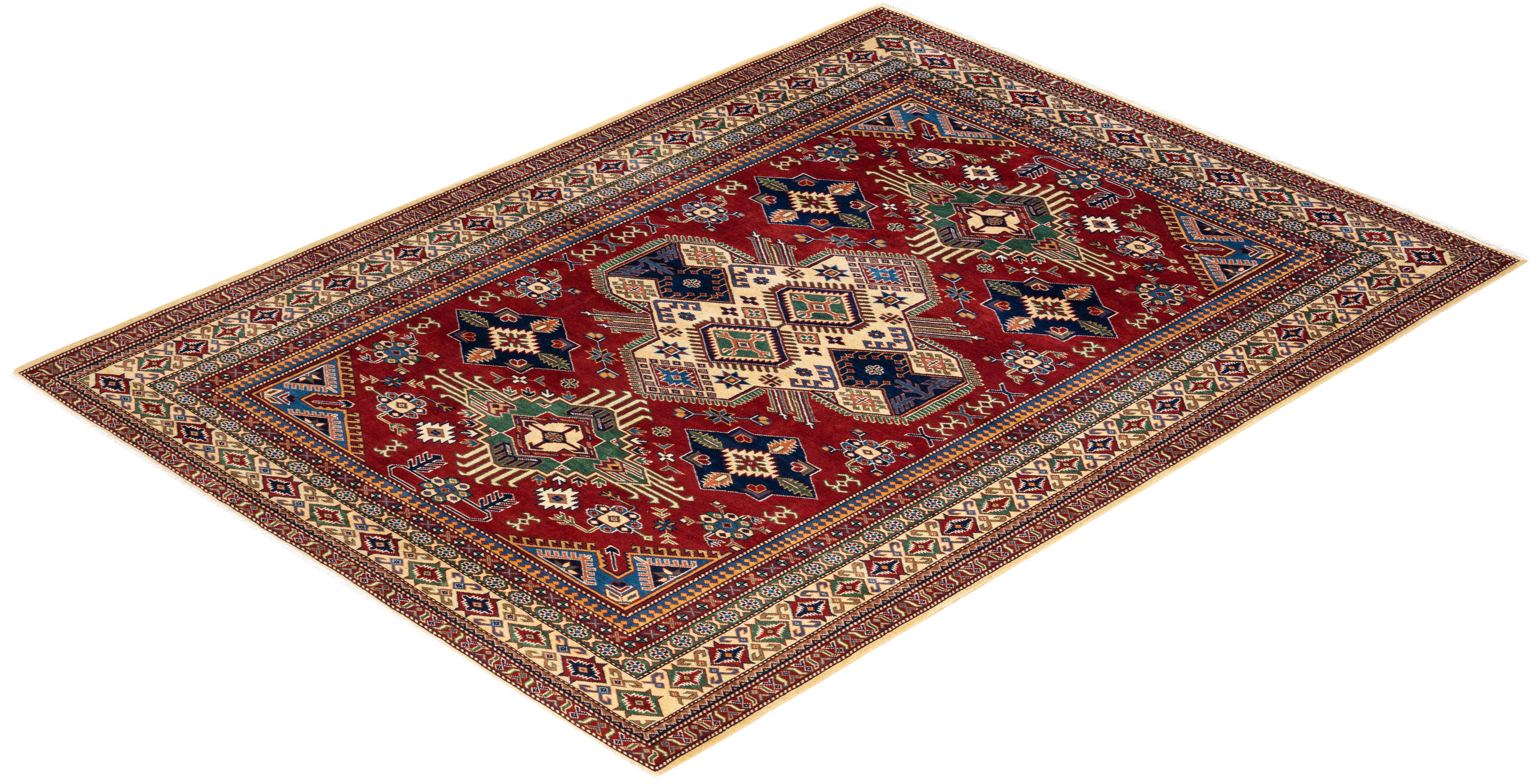 One-of-a-kind Hand Knotted Wool Tribal Ivory Area Rug For Sale 3