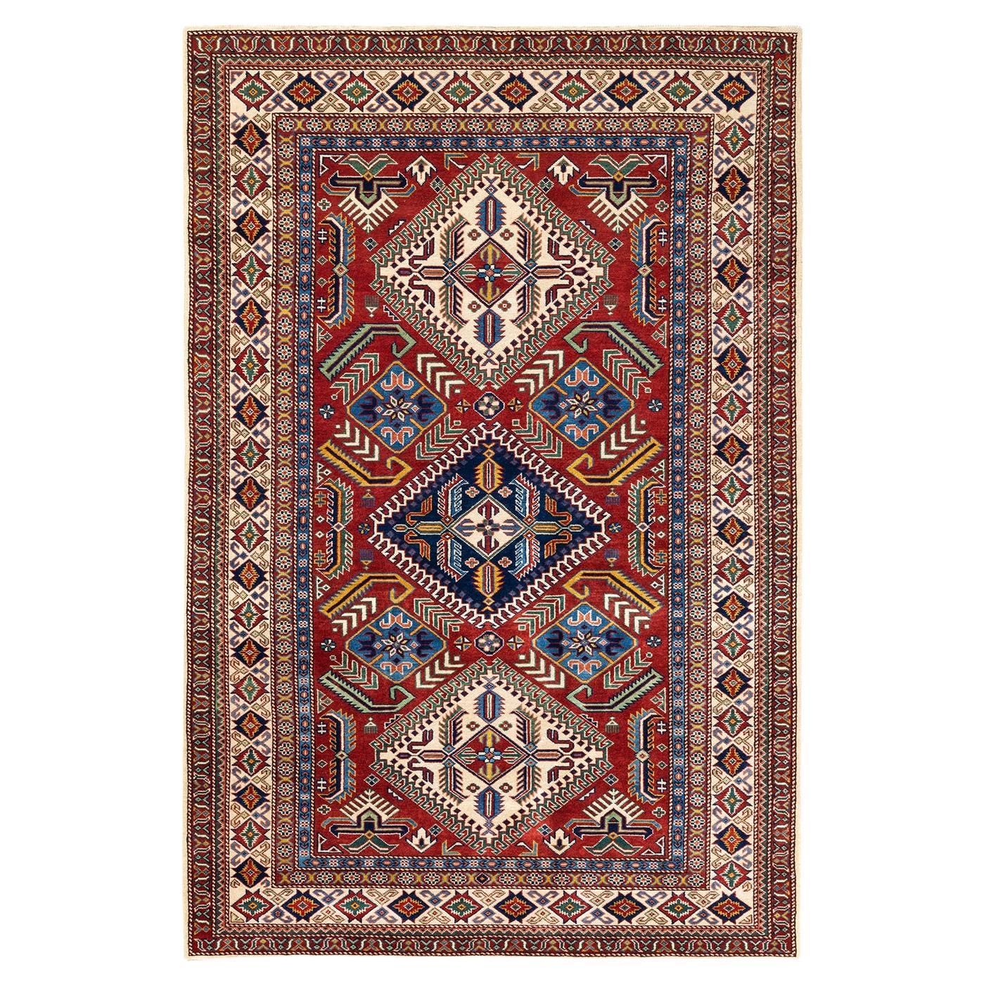 One-of-a-kind Hand Knotted Wool Tribal Ivory Area Rug For Sale