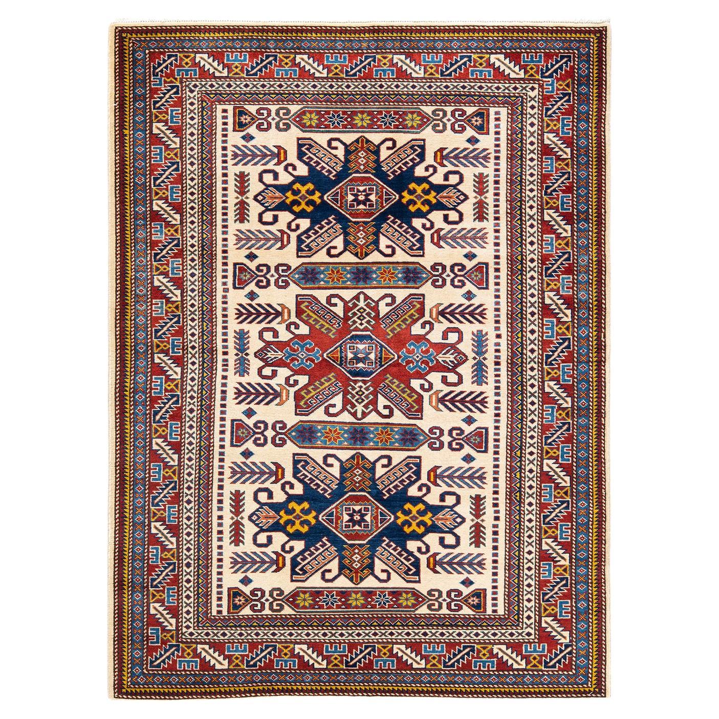 One-of-a-kind Hand Knotted Wool Tribal Ivory Area Rug