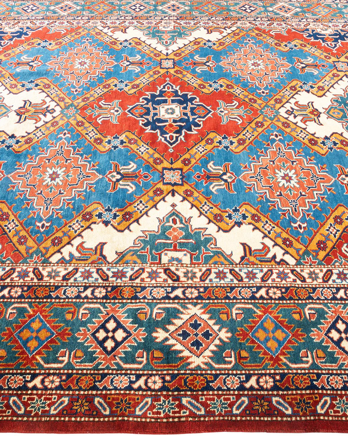One-of-a-kind Hand Knotted Wool Tribal Light Blue Area Rug In New Condition For Sale In Norwalk, CT