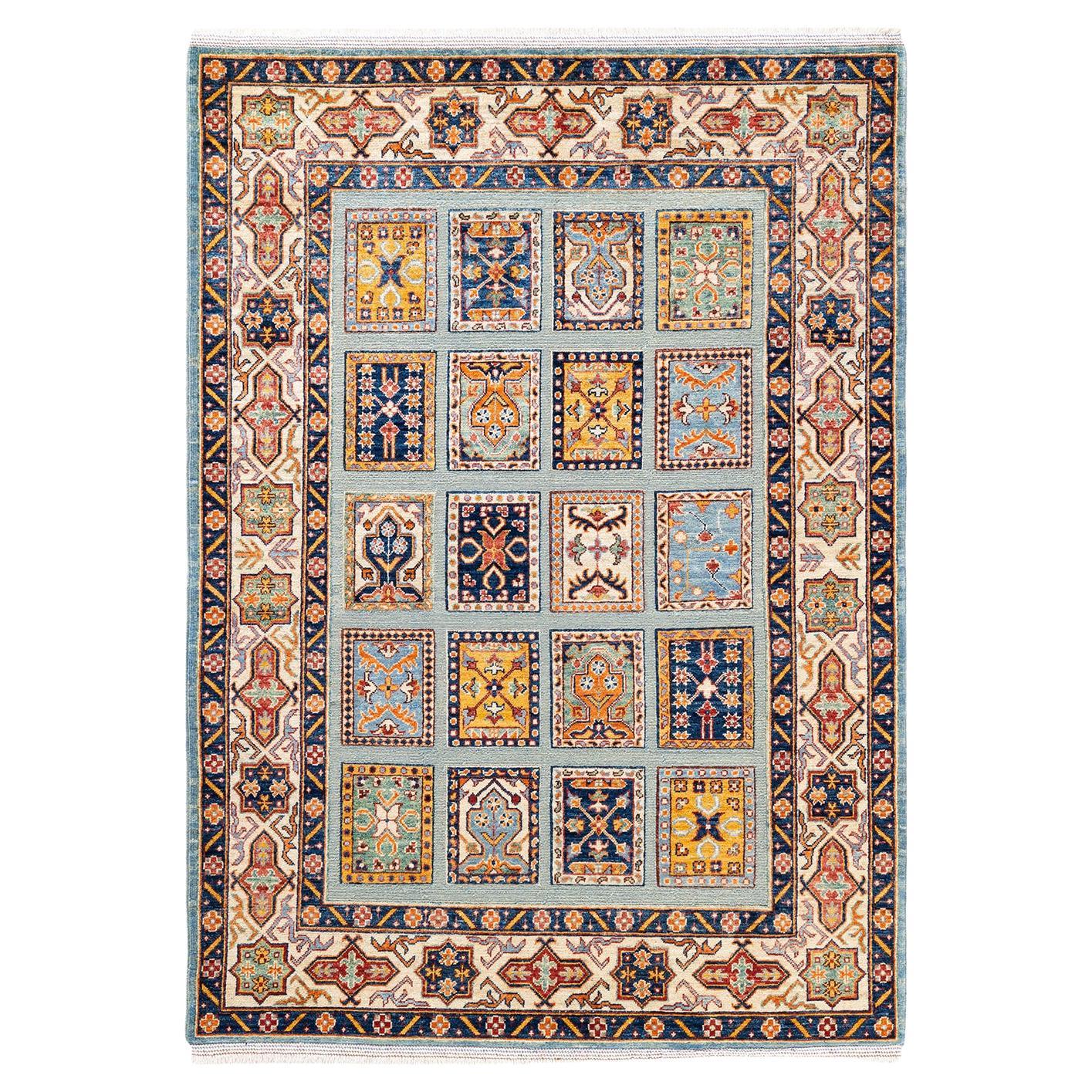 One-of-a-kind Hand Knotted Wool Tribal Light Blue Area Rug For Sale