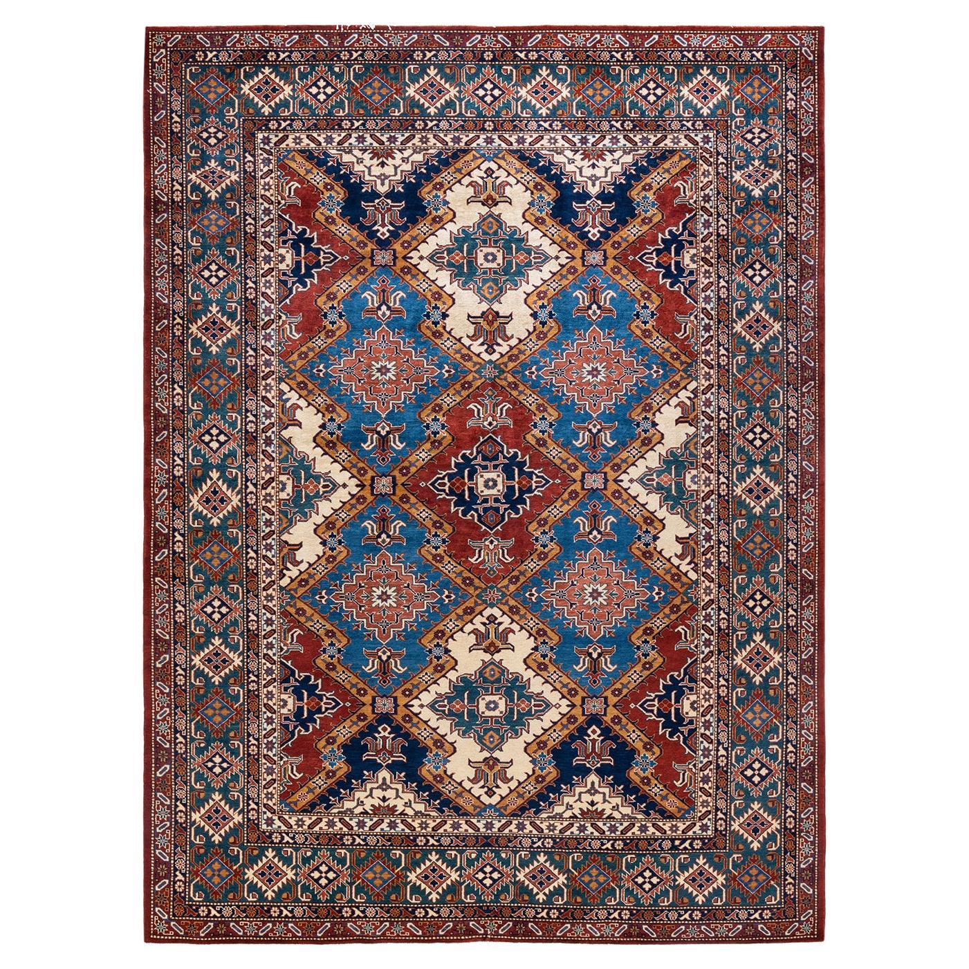 One-of-a-kind Hand Knotted Wool Tribal Light Blue Area Rug For Sale