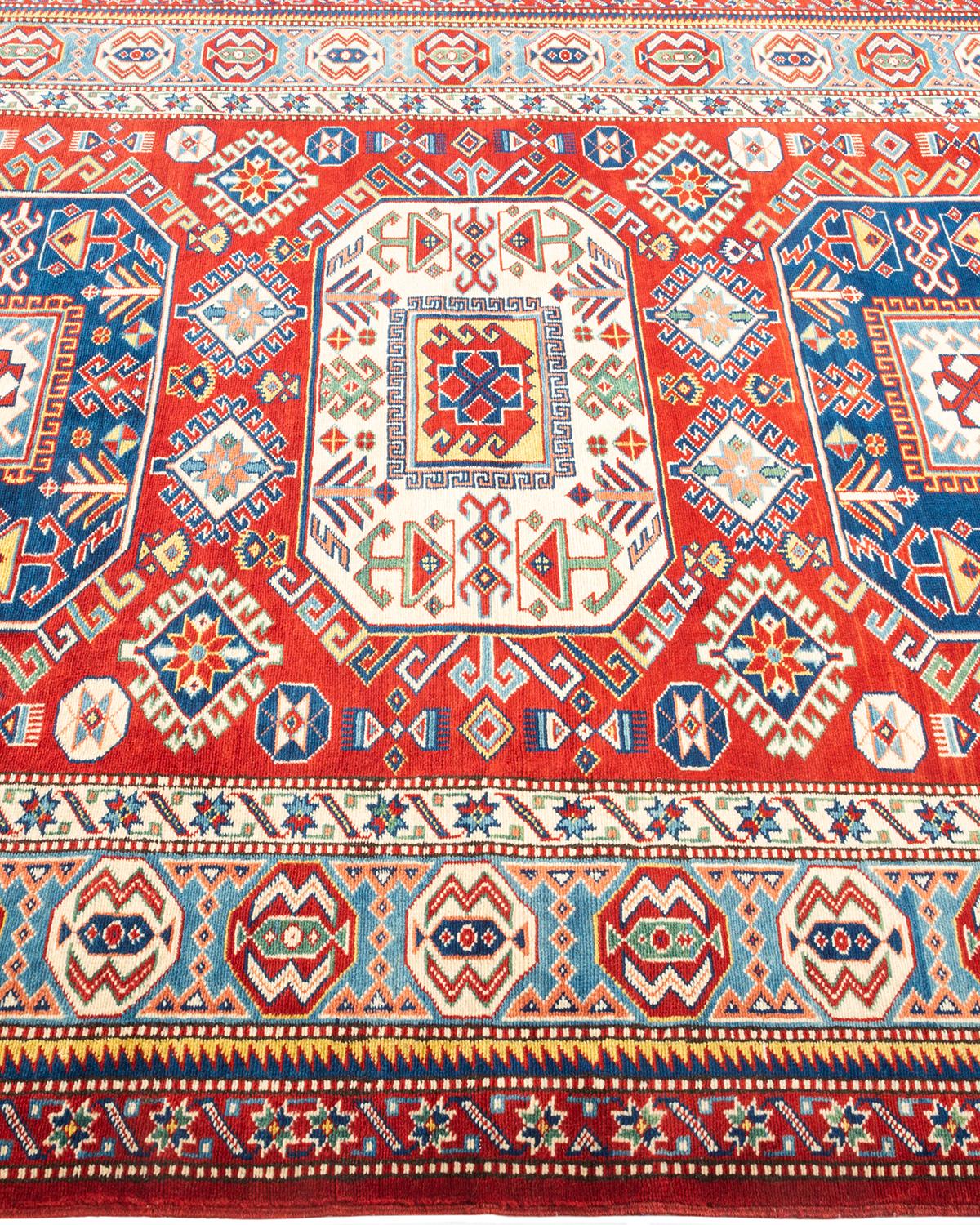 Pakistani One-of-a-kind Hand Knotted Wool Tribal Orange Area Rug For Sale