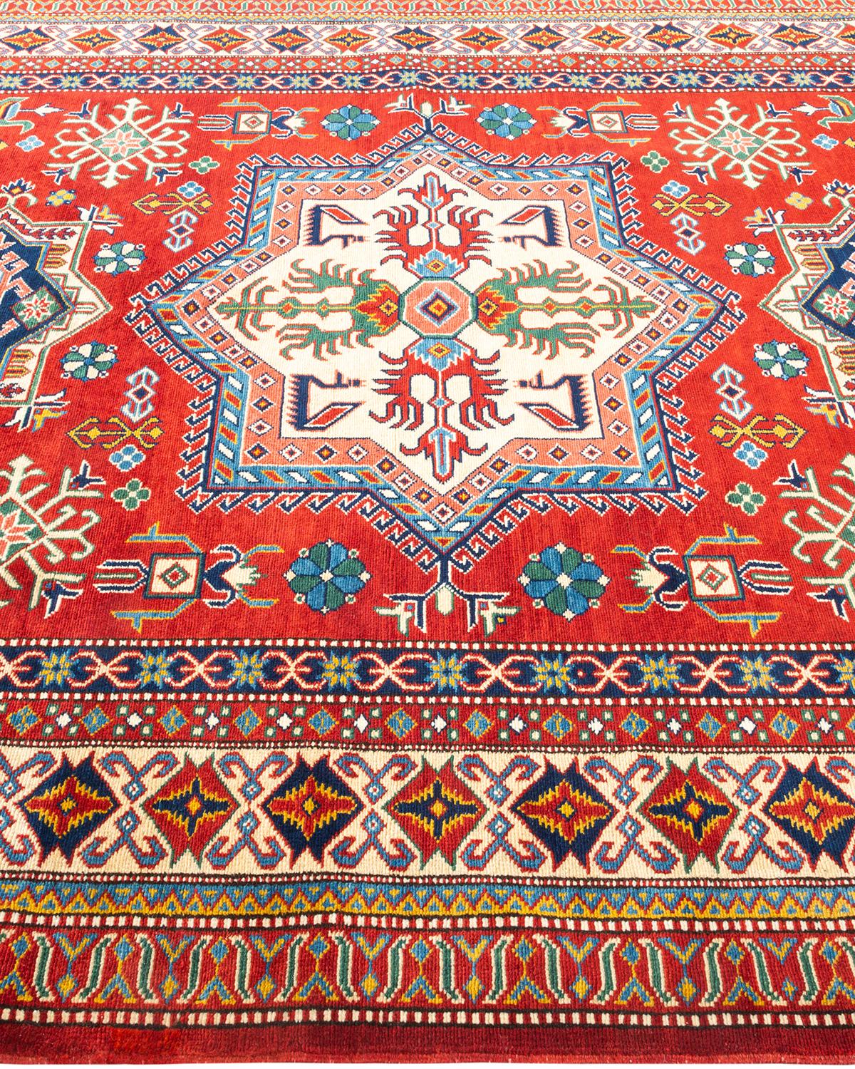 One-of-a-kind Hand Knotted Wool Tribal Orange Area Rug In New Condition For Sale In Norwalk, CT