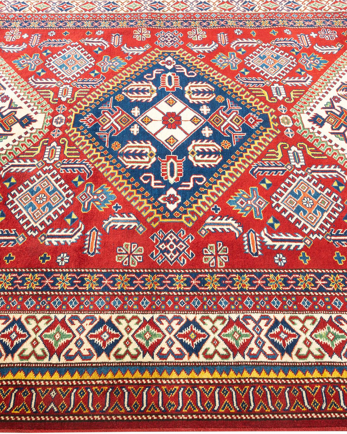 One-of-a-kind Hand Knotted Wool Tribal Orange Area Rug In New Condition For Sale In Norwalk, CT
