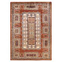 One-of-a-kind Hand Knotted Wool Tribal Orange Area Rug