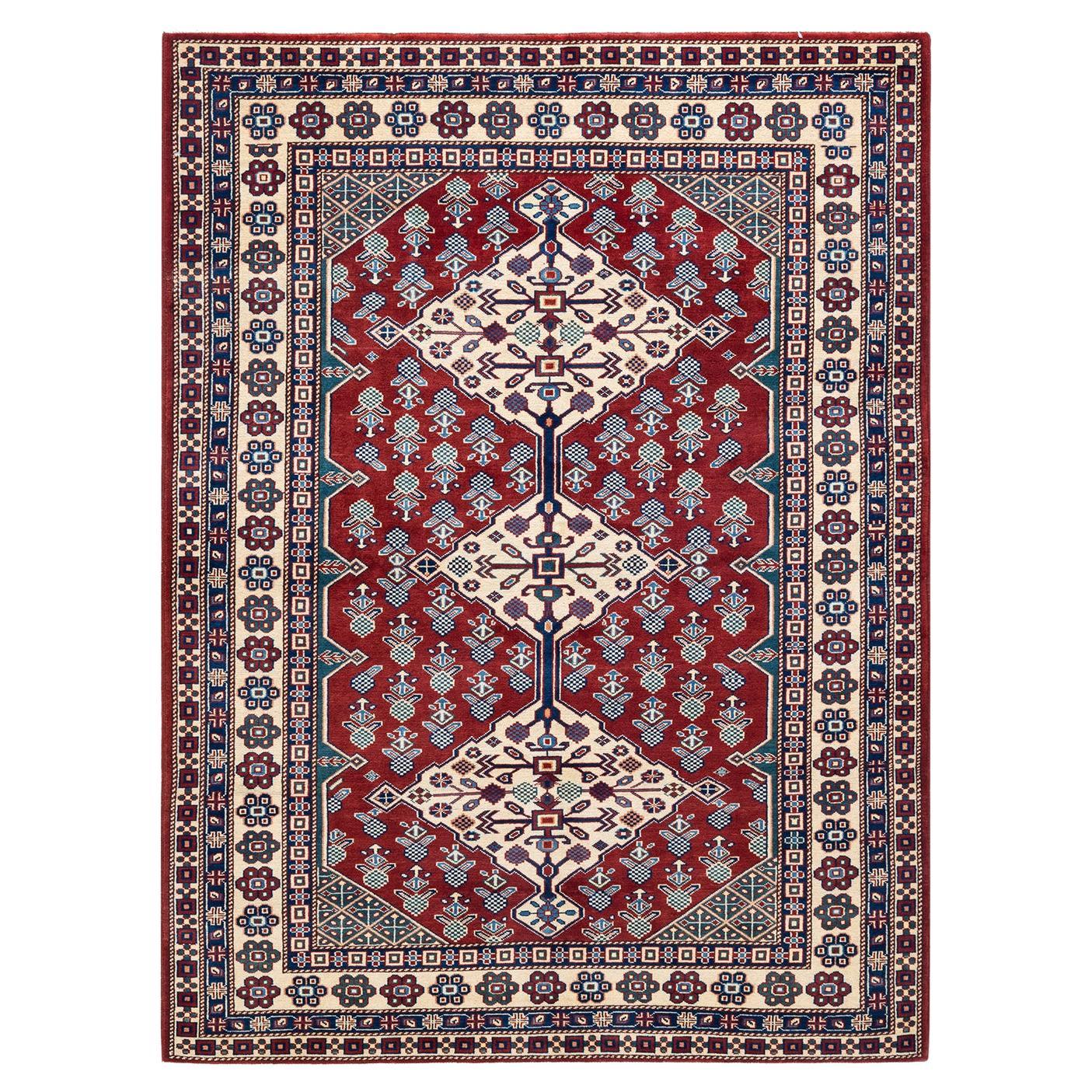 One-of-a-kind Hand Knotted Wool Tribal Orange Area Rug