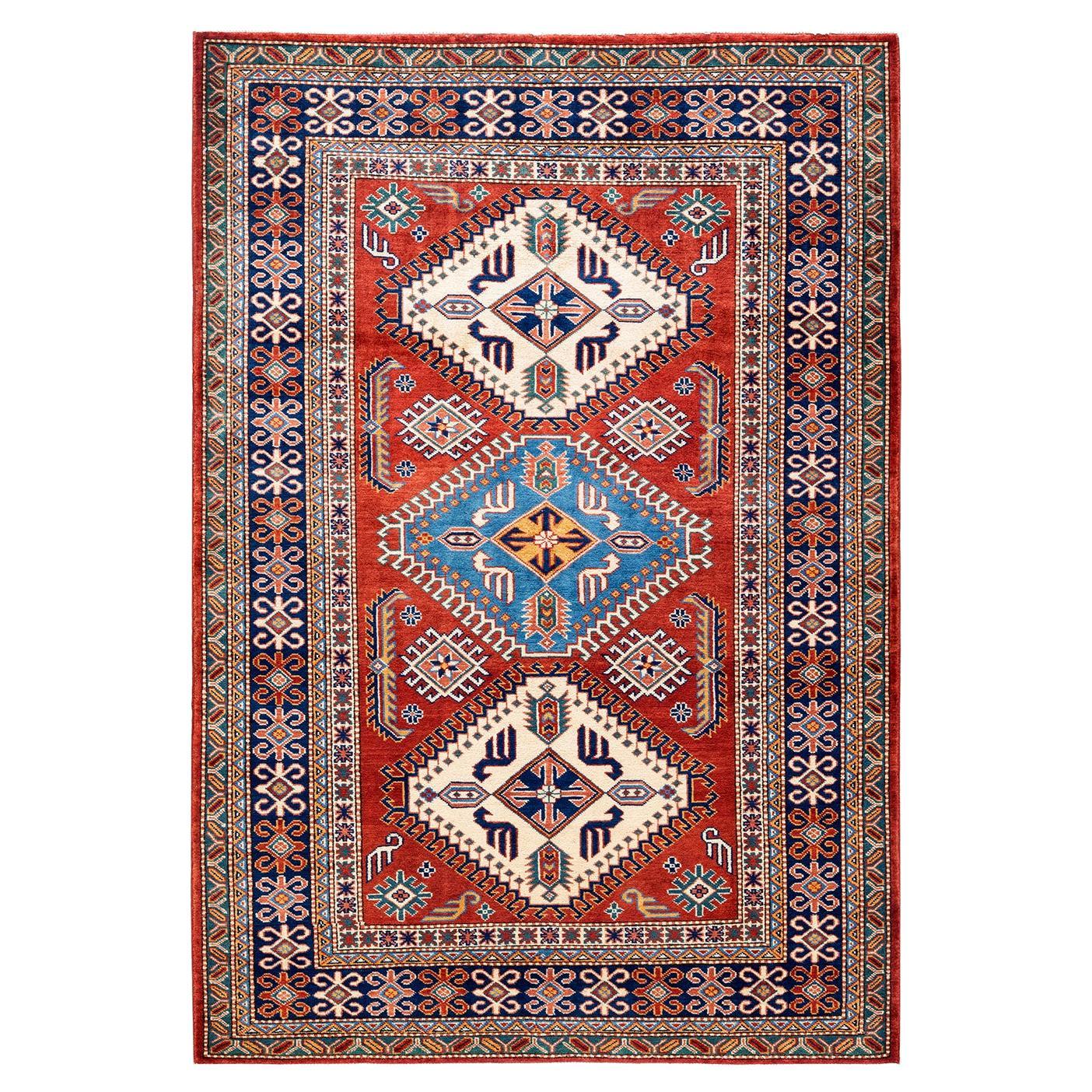 One-of-a-kind Hand Knotted Wool Tribal Orange Area Rug For Sale