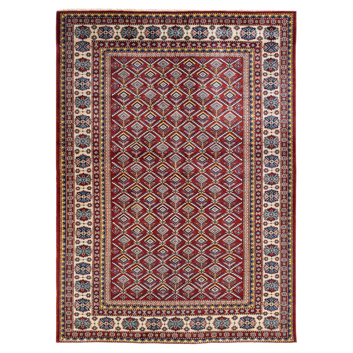 One-of-a-kind Hand Knotted Wool Tribal Orange Area Rug For Sale